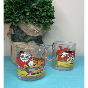 Vintage McDonald's GARFIELD Odie Glass Mug 1978 "Use Your Friends Wisely" Set